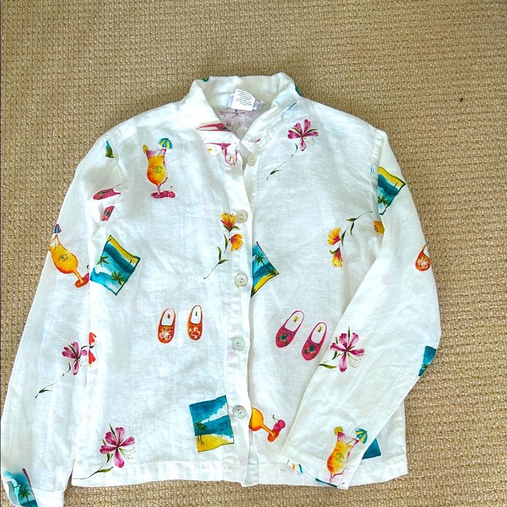 Hot Cotton Women’s Button Up L/S Tropical Print Top